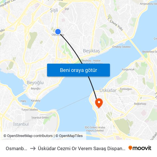 Osmanbey to Üsküdar Cezmi Or Verem Savaş Dispanseri map