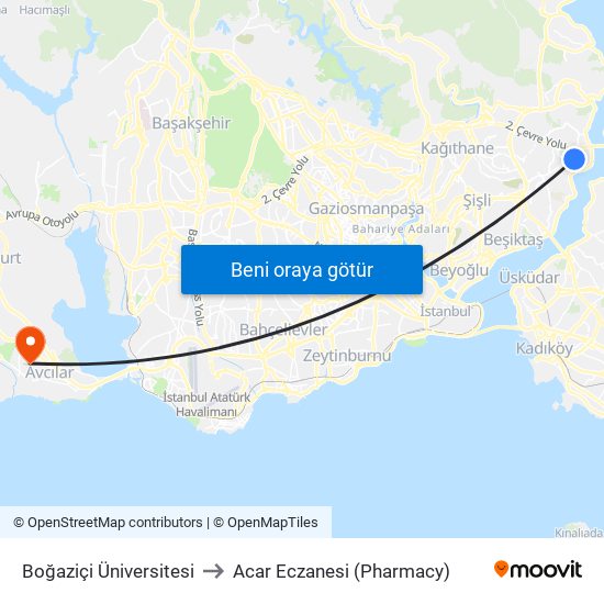 Boğaziçi Üniversitesi to Acar Eczanesi (Pharmacy) map