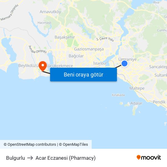 Bulgurlu to Acar Eczanesi (Pharmacy) map