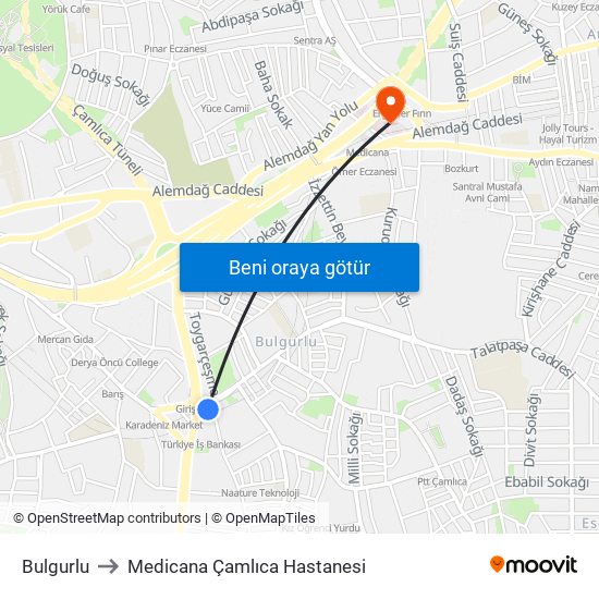 Bulgurlu to Medicana Çamlıca Hastanesi map