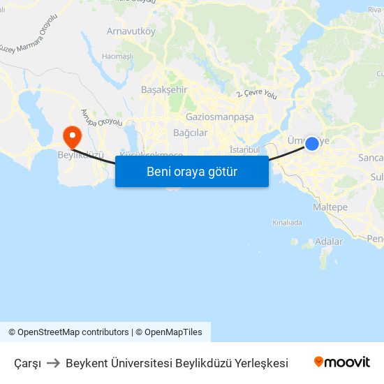 Çarşı to Beykent Üniversitesi Beylikdüzü Yerleşkesi map