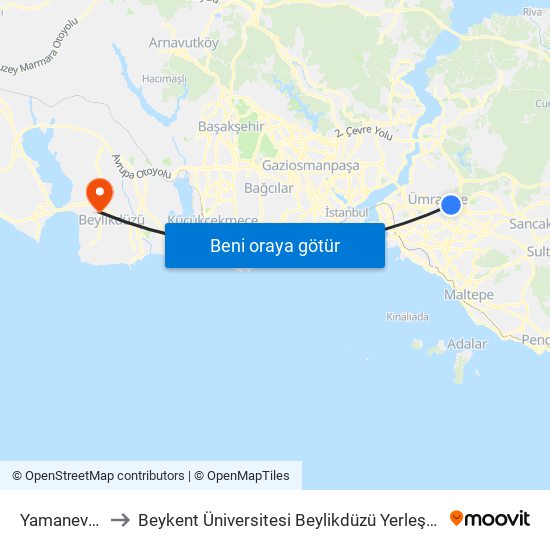 Yamanevler to Beykent Üniversitesi Beylikdüzü Yerleşkesi map