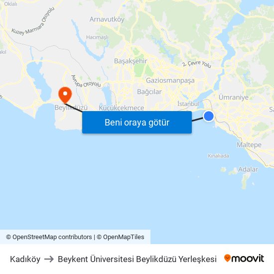 Kadıköy to Beykent Üniversitesi Beylikdüzü Yerleşkesi map
