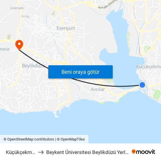 Küçükçekmece to Beykent Üniversitesi Beylikdüzü Yerleşkesi map