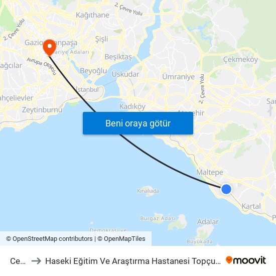 Cevizli to Haseki Eğitim Ve Araştırma Hastanesi Topçular Semt Polikliniği map