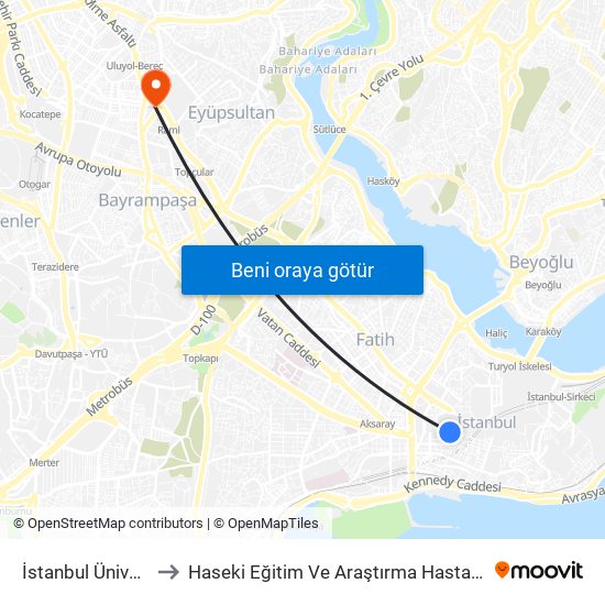 İstanbul Üniversitesi - Laleli to Haseki Eğitim Ve Araştırma Hastanesi Topçular Semt Polikliniği map