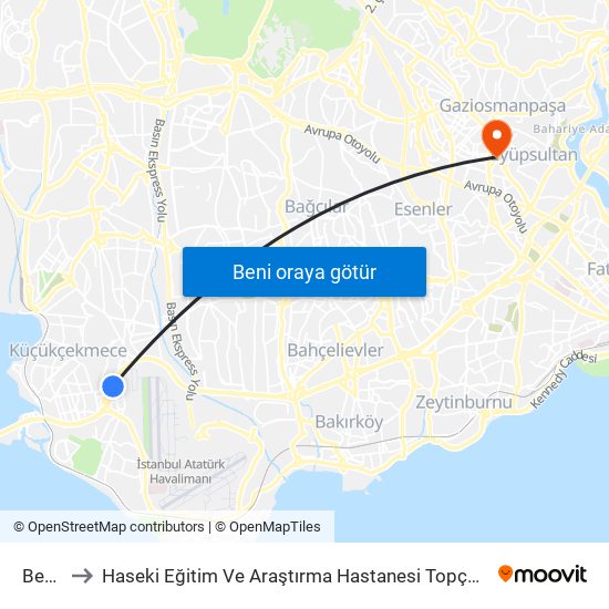 Beşyol to Haseki Eğitim Ve Araştırma Hastanesi Topçular Semt Polikliniği map