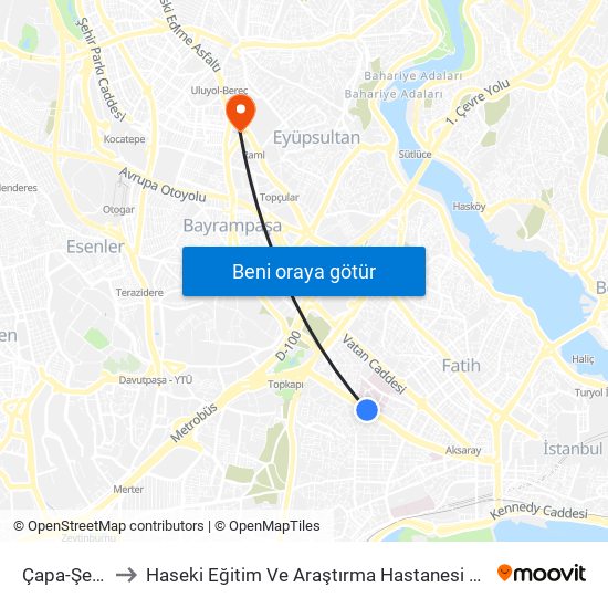 Çapa-Şehremini to Haseki Eğitim Ve Araştırma Hastanesi Topçular Semt Polikliniği map