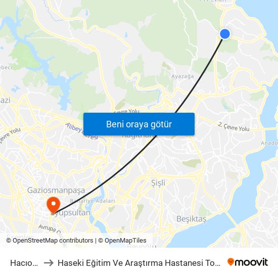 Hacıosman to Haseki Eğitim Ve Araştırma Hastanesi Topçular Semt Polikliniği map