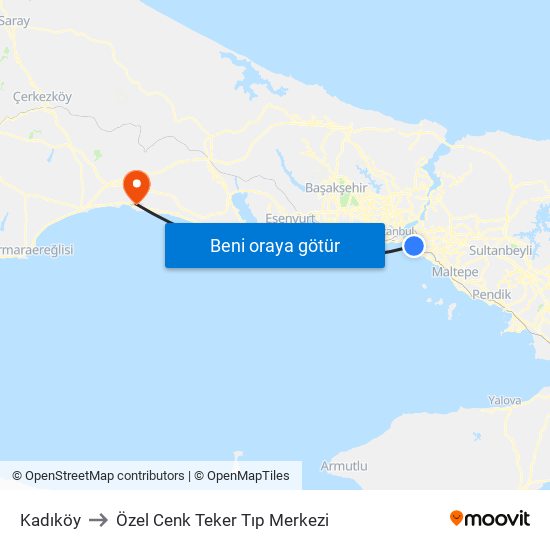 Kadıköy to Özel Cenk Teker Tıp Merkezi map