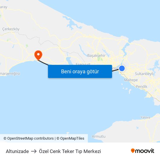 Altunizade to Özel Cenk Teker Tıp Merkezi map