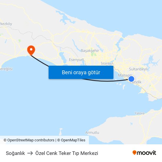 Soğanlık to Özel Cenk Teker Tıp Merkezi map