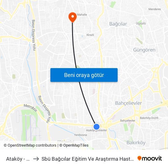 Ataköy - Şirinevler to Sbü Bağcılar Eğitim Ve Araştırma Hastanesi Güneşli Semt Polikliniğ map
