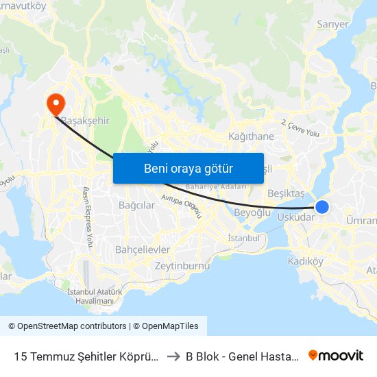 15 Temmuz Şehitler Köprüsü to B Blok - Genel Hastane map