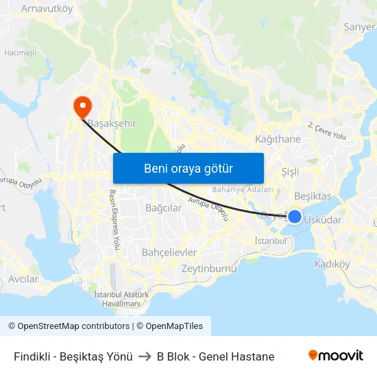 Fındıklı - Beşiktaş Yönü to B Blok - Genel Hastane map