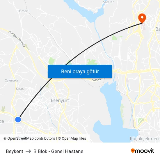 Beykent to B Blok - Genel Hastane map