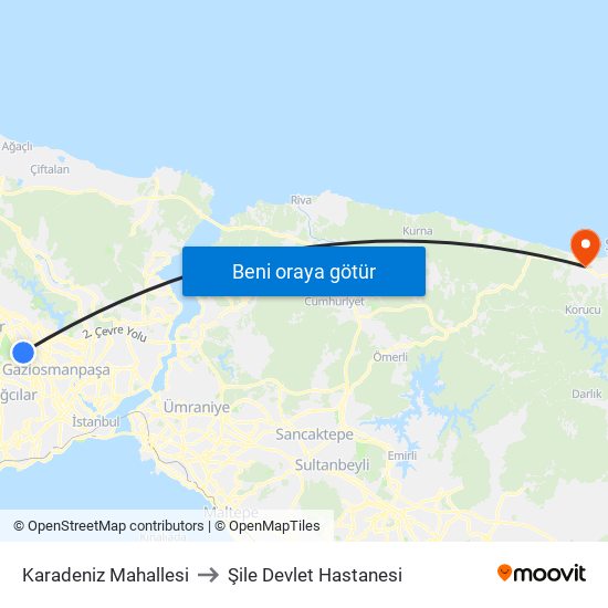 Karadeniz Mahallesi to Şile Devlet Hastanesi map