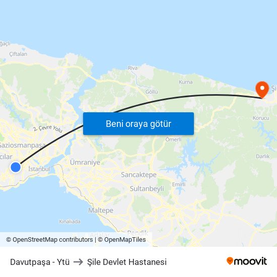 Davutpaşa - Ytü to Şile Devlet Hastanesi map