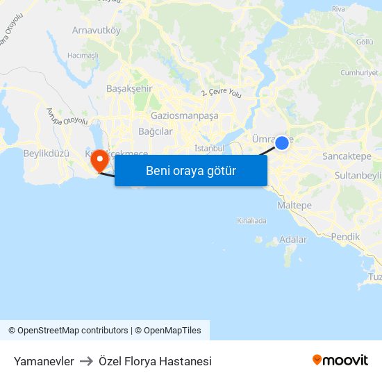 Yamanevler to Özel Florya Hastanesi map