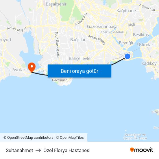 Sultanahmet to Özel Florya Hastanesi map