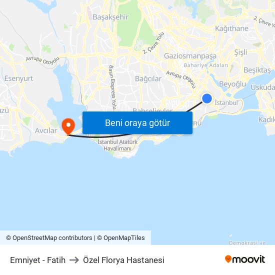 Emniyet - Fatih to Özel Florya Hastanesi map