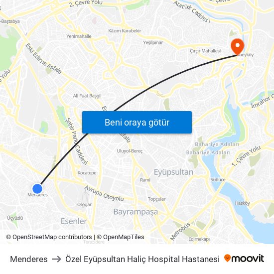 Menderes to Özel Eyüpsultan Haliç Hospital Hastanesi map