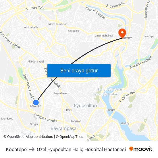 Kocatepe to Özel Eyüpsultan Haliç Hospital Hastanesi map