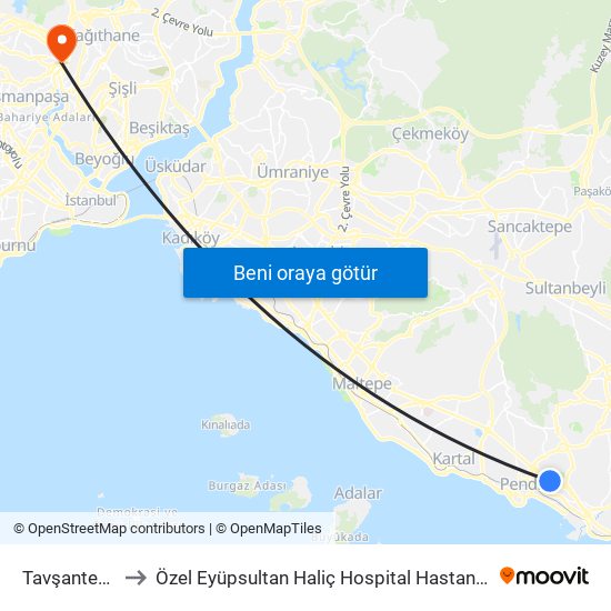 Tavşantepe to Özel Eyüpsultan Haliç Hospital Hastanesi map