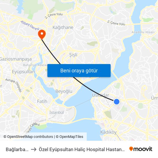 Bağlarbaşı to Özel Eyüpsultan Haliç Hospital Hastanesi map