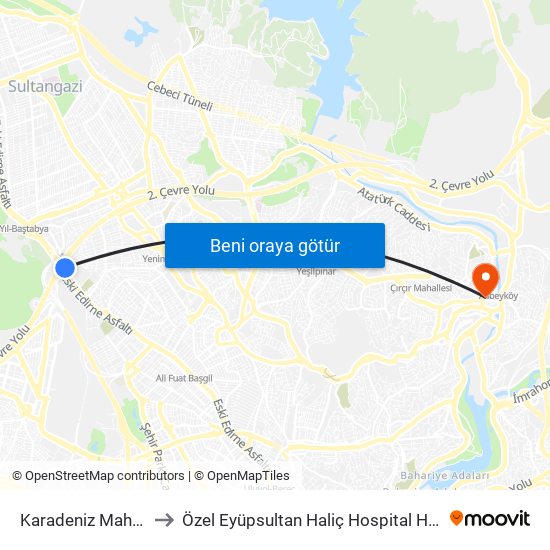 Karadeniz Mahallesi to Özel Eyüpsultan Haliç Hospital Hastanesi map