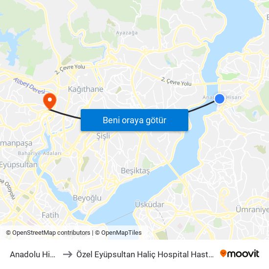Anadolu Hisarı to Özel Eyüpsultan Haliç Hospital Hastanesi map