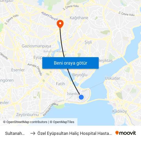 Sultanahmet to Özel Eyüpsultan Haliç Hospital Hastanesi map