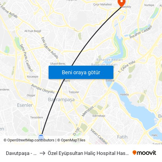 Davutpaşa - Ytü to Özel Eyüpsultan Haliç Hospital Hastanesi map
