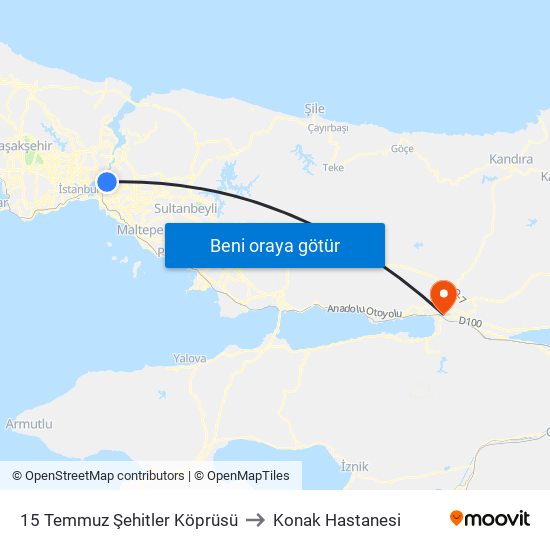 15 Temmuz Şehitler Köprüsü to Konak Hastanesi map