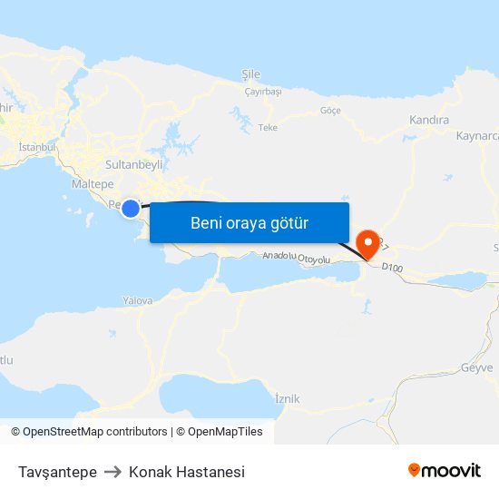 Tavşantepe to Konak Hastanesi map