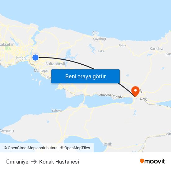 Ümraniye to Konak Hastanesi map