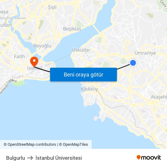Bulgurlu to İstanbul Üniversitesi map
