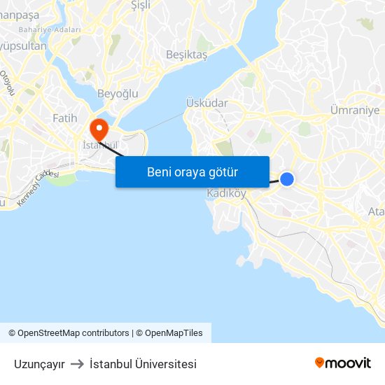 Uzunçayır to İstanbul Üniversitesi map