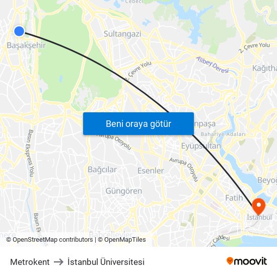 Metrokent to İstanbul Üniversitesi map