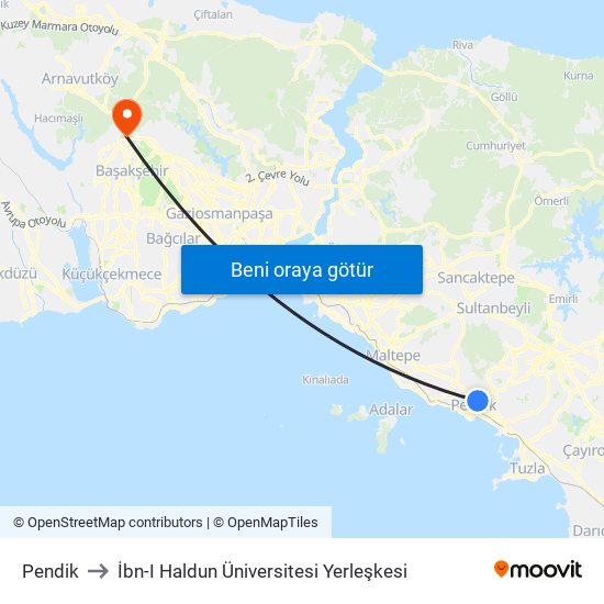 Pendik to İbn-I Haldun Üniversitesi Yerleşkesi map