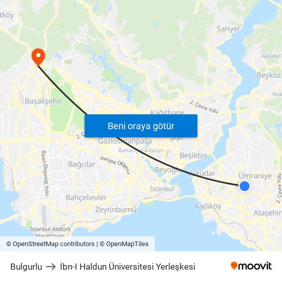 Bulgurlu to İbn-I Haldun Üniversitesi Yerleşkesi map