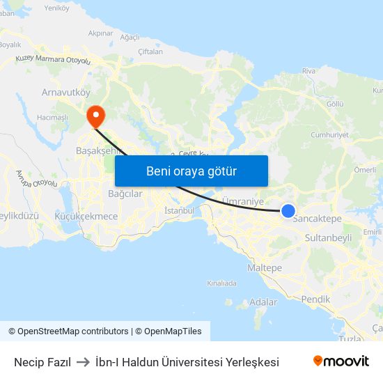 Necip Fazıl to İbn-I Haldun Üniversitesi Yerleşkesi map