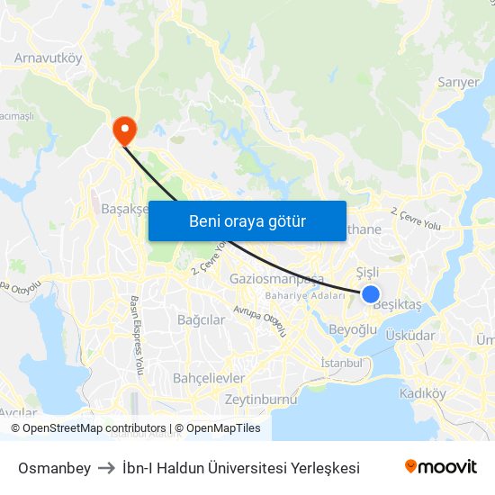 Osmanbey to İbn-I Haldun Üniversitesi Yerleşkesi map