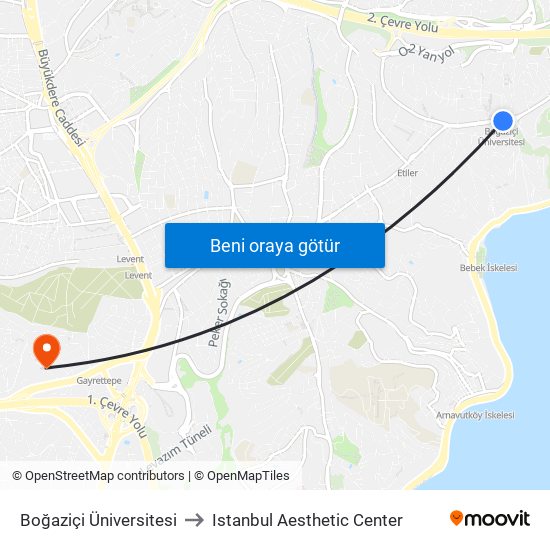 Boğaziçi Üniversitesi to Istanbul Aesthetic Center map