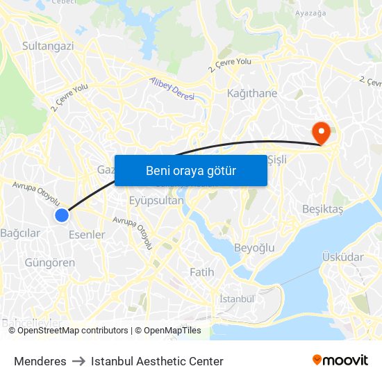Menderes to Istanbul Aesthetic Center map
