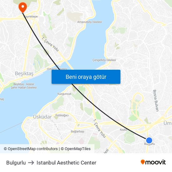 Bulgurlu to Istanbul Aesthetic Center map