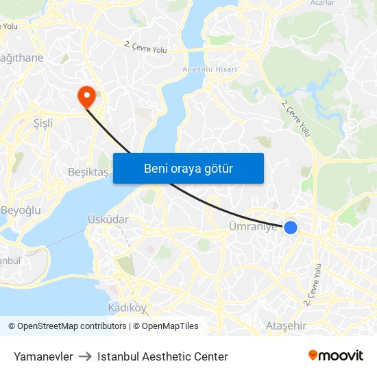 Yamanevler to Istanbul Aesthetic Center map