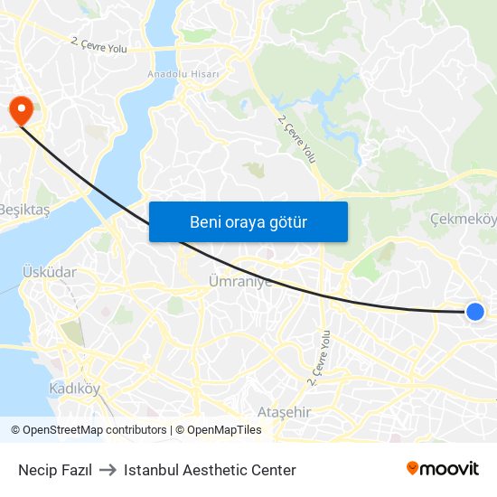 Necip Fazıl to Istanbul Aesthetic Center map