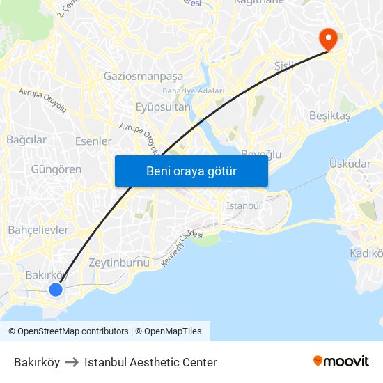 Bakırköy to Istanbul Aesthetic Center map