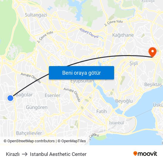 Kirazlı to Istanbul Aesthetic Center map